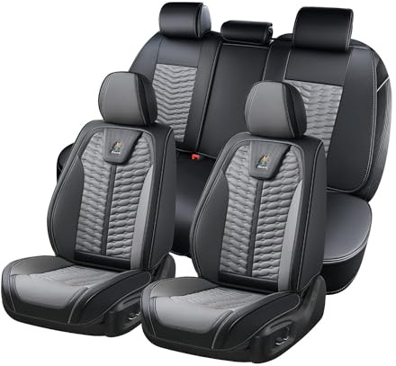 FLORICH Housses de siège en Cuir, Housses de siège complètes, Protections de siège Auto 5 sièges, Housses de siège Auto-Universel pour Convient à la Plupart des Voitures, SUV, camions, Gris & Noir