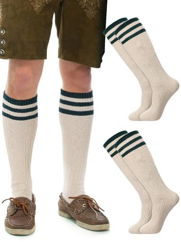 Hoosige 2 Pairs Lederhosen Socks German Oktoberfest Bavarian Lederhosen Socks for Men, Size 10-13(Stripe Style)