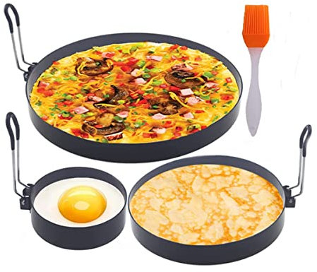 Bumdenuu Egg Rings Non Stick Pancake Rings 4 Inch 6 Inch 8 Inch Egg Cooking Mold with Brush Muffin Oil Tortilla Eggs