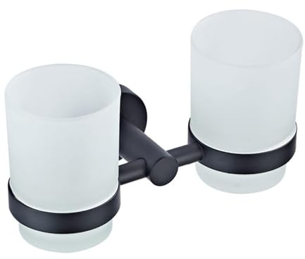 SXLSZ Matte Schwarz Zahnbürstenhalter Wand,Mit 2 X Frosted Glas Zahnputzbecher Mundspülbecher,Elektrischer Zahnbürstenhalterung Set,Badezimmer Zubehör Zahnbürsten Becher