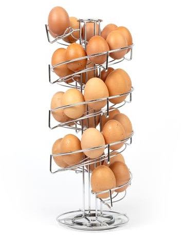 HEFTMAN Silberner Eierspirale Eierhalter - Freistehender Egg Holder für die Küche - Eierkorb Eierspender Fasst Bis zu 32 Eier - Stabiler, Drehbarer Eierständer mit Rutschfester Basis