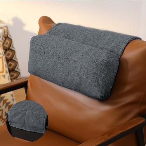 Beeveer Sherpa Kopf- und Nackenkissen für Liegestuhl mit Aufbewahrungstasche, Nackenentlastung und Halswirbelstütze für Reisen, Zuhause, Sofa, Sessel, 50 x 40 cm (Dunkelgrau)