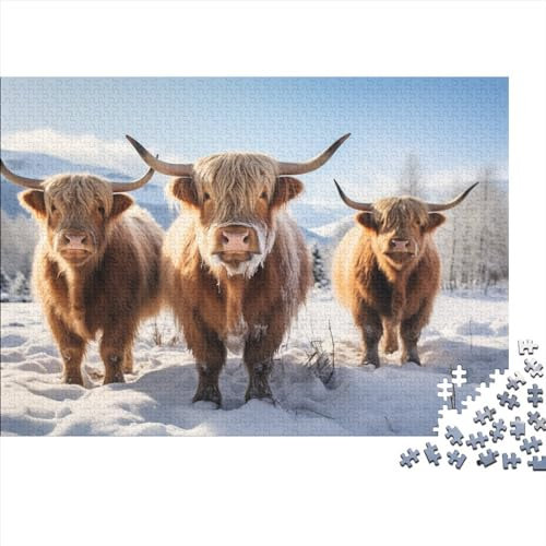 AiQima Puzzle,Kalb Im Schnee Puzzles Schwierig Für Männer Für Erwachsene Präzises Ineinandergreifendes Premium-Puzzle Kuh-Puzzle Anspruchsvolles Spiel/Style/1000Pcs (75X50Cm)