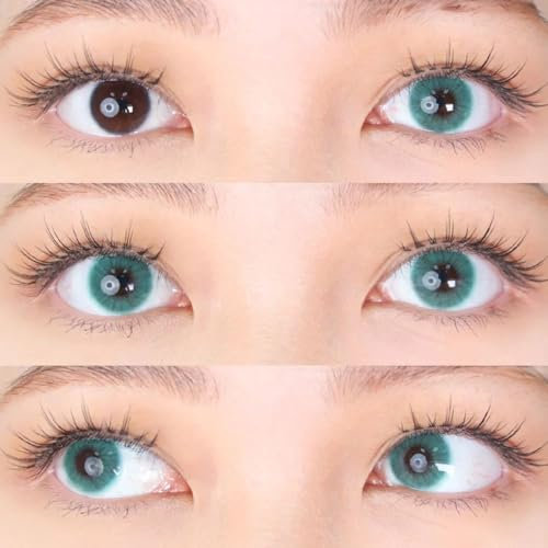 Sehr stark natürlich deckende light Grün Kontaktlinsen farbig NATURAL Marine + Behälter, 1 Paar (2 Stück), ohne Stärke, 0.00 Dioptrien, 1 Monatslinsen, ohne Sehstärke,Soft Lens