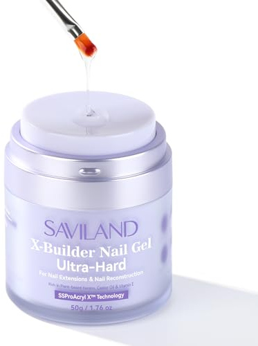 SAVILAND Pro Builder Nail Gel Kit Ultra Hard: Air Cushion Design Clear Hard Gel for Nails Castor Oil VE Gel Builder for Nails with Nail Forms Nail Brush for Nail Strengthening Nail Extension NailArt