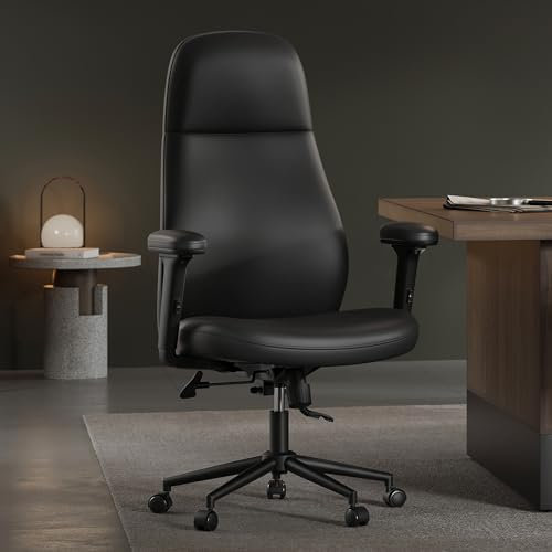 SONGMICS HOME Bürostuhl, Drehstuhl, Chefsessel, mit verstellbaren Armlehnen, höhenverstellbar, modern, Rückenlehne, Armlehnen, breiter Sitz, Baumwoll-Leinen-Mischgewebe, tintenschwarz OBG037B01