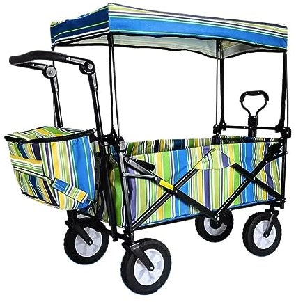 CCYENG Trolley Cart Klappbarer Gartentrolley Mit Überdachung Robuster Wagenwagen Tragbarer Einkaufswagen Für Outdoor-Camping Push-Pull-Wagen Campingwagen Gartenwagen