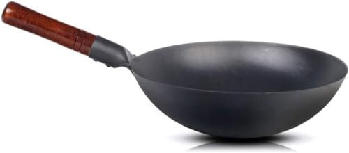 Caldero Wok Tradicional Sartén Antiadherente De Hierro Fundido Wok Multifuncional Mango De Madera De Haya Utensilios De Cocina para Restaurante (40 Cm)