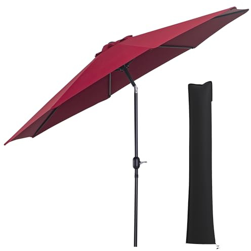Outsunny Lot de Parasol de Jardin Droit et Inclinable Ø 3 m Rond en Polyester 180g/m² avec Manivelle et Housse de Protection Imperméable - Fermeture Éclair et Cordon de Serrage
