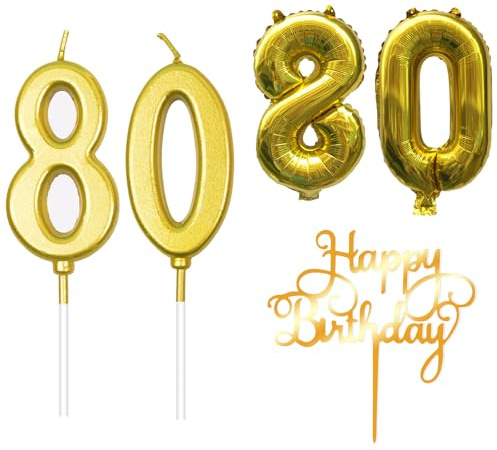 DOINEUFL Geburtstagskerzen Zahlen 80, Goldene Geburtstagskerze, Geburtstagskerzen Mit Den Kerze 8 und Kerze 0, Geburtstagskerze 8, Kerze 80 Geburtstag.