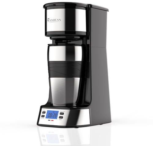 RAINBEAN Single Serve Coffee Maker, Programable Single-Serve Brewers, Timer Auto Start/Off, 14 Oz Single Cup Coffee Machine For Ground Coffee, 700W Quick Brewing, Perfect Gifts for Coffee Lovers