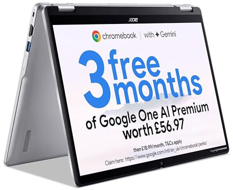 Acer Chromebook Spin 314 CP314-2HN Convertible Laptop - Intel Core i3-N305, 8GB, 128GB eMMC, Integrated Graphics, 14 WUXGA Touchscreen, Google Chrome OS, Silver