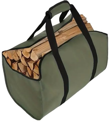 Large Firewood Log Carrier Tote Bag – Durable Outdoor Wood Storage Basket for Fire Logs – Waterproof Oxford Cloth Bag for Indoor or Outdoor Use(Military Green)