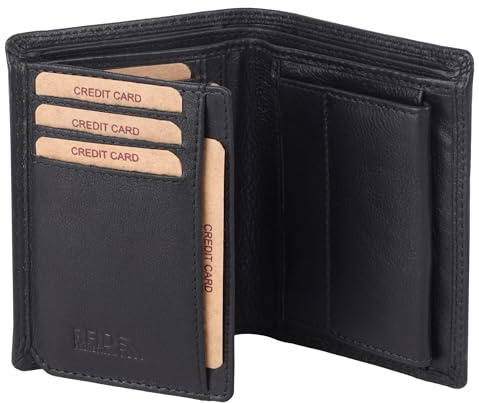 Benthill Geldbörse Herren Leder | Echtleder Geldbeutel mit RFID-Schutz | Slim Portemonnaie für Männer aus echtem Rindsleder | Schmale Hochformat Ledergeldbörse, Farbe:Schwarz