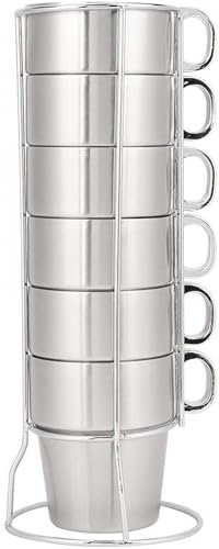 ZHZXBDGQ Juego de tazas de café apilables de acero inoxidable de doble capa antiquemaduras con soporte para bebidas para el hogar, viajes, camping