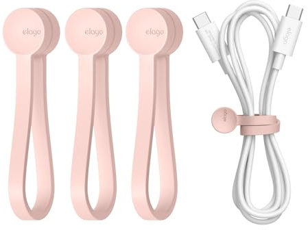 elago 3-pack magnetiska buntband, premium silikonkabelorganisatör, återanvändbar och stark, magnetisk kabelorganisatör, snygg skrivbordslösning (rosa)