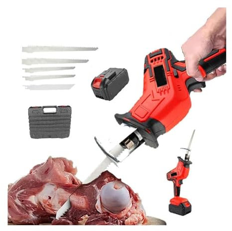 Scie électrique d’os de viande, scie électrique à main pour boucher, avec 4 lames et boîte de rangement, scie à main de boucher, épaisseur de coupe maximale: 100mm