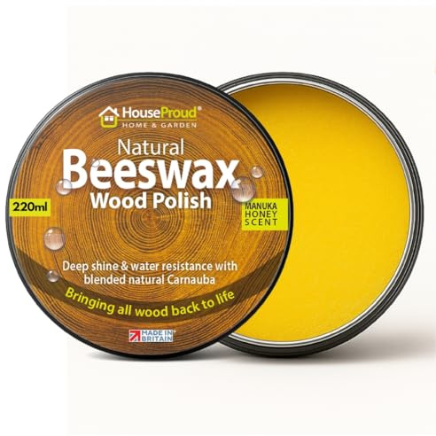 HouseProud Beeswax & Manuka Furniture Polish – 220ml Natural Wood Wax Restorer – Nourishes, Protects & Restores Shine – Honey-Scented Soft Wax for Tables, Cabinets, Beams & Antique Furniture