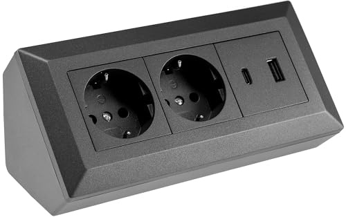 Bloc multiprise 2 prises avec USB-A et USB-C (PD), 16 A, montage en saillie en anthracite
