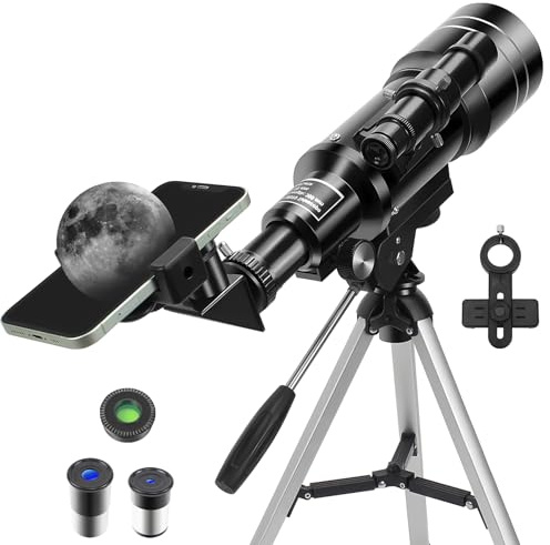 Telescope for Kids Astronomy 150X Astronomical Refractor Telescope 70/300mm Portable Telescopes with Adjustable Tripod Phone Adapter for Children Stargazing Gift (Black)