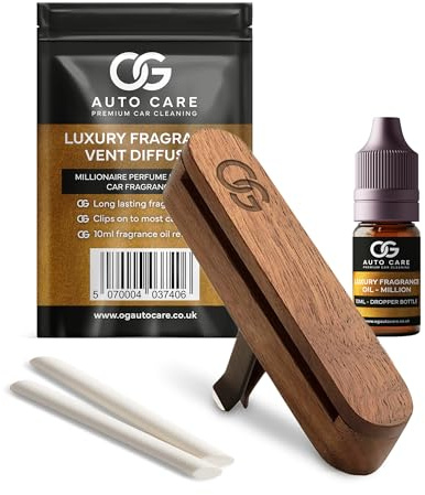 Luxury Wooden Car Air Freshener Vent Clip | Millionaire Aftershave-Inspired Car Fragrance Diffuser with 10ml Oil & 2 Refill Sticks | Long-Lasting Car Scent for Men – Up to 3 Months Freshness