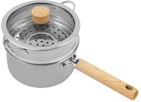 WFIETN Pentole da 2,1 l, in acciaio inox, casseruola per latte con coperchio trasparente e inserto a vapore, pentola, piccola 0,46 Gal, casseruola per 2-3 persone, colore: argento