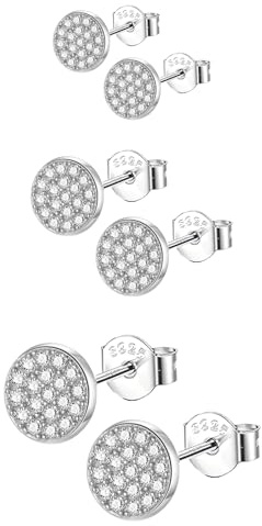 Epoch World 3 Paar 925 Sterling Silber Ohrringe Damen Ohrstecker Silber 925 Herren Hypoallergen Klein Ohrringe Zirkonia Rund Knorpel Ohrschmuck Schmuck Ohrstecker für Damen Mädchen 4mm 5mm 6mm