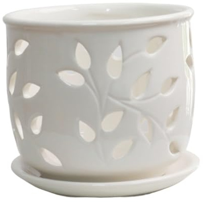 Wedhapy Macetas de cerámica para orquídeas con Agujeros de 12, 7 cm con Orificios de Drenaje y platillo para Plantas de Interior y Exterior.