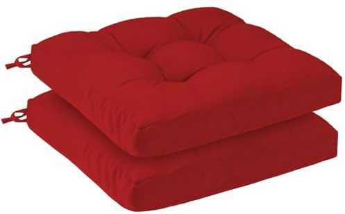 PRIMEPATIO Sitzkissen für Gartenstuhl, dick, 8 cm, wasserdichte Sitzkissen für Gartenmöbel mit Bändern, Terrassen-Esszimmerstuhl-Pads, 50 x 50 cm, Rot, 2 Stück