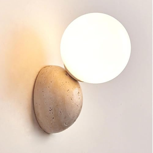 Lampada da Parete Moderna Minimalista in travertino, Lampada G9 a Cablaggio Fisso con Paralume a Globo in Vetro Satinato, Base in Pietra Naturale, Illuminazione per Camera da Let