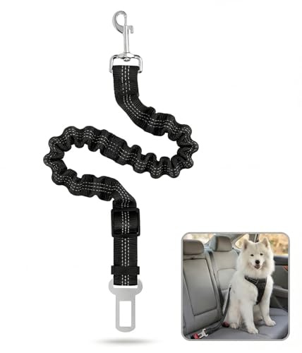 Dog Seat Belt for Cars Adjustable Nylon Black | Vehicle travel harness for dogs, adjustable nylon strap, secure fit.