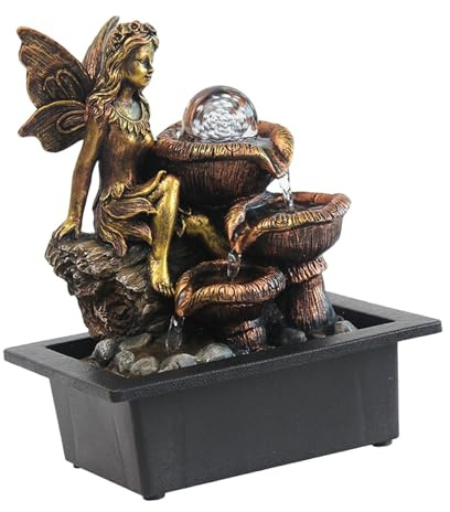 SZLIFE Fontana d'Acqua da scrivania, Ornamento Rilassante con Flusso d'Acqua, Regalo per Le Feste con Sfera Luminosa Rotante, Decorazione per la casa