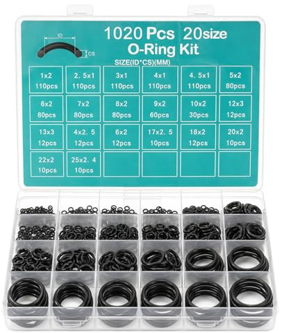 1020Pcs O Ring Kit, 20 Size Rubber O Rings Kit, Rubber Washers for Pressure Washers Plumbing Sealing Repair, Air Or Gas Sealing Connections Resist Oil Heat