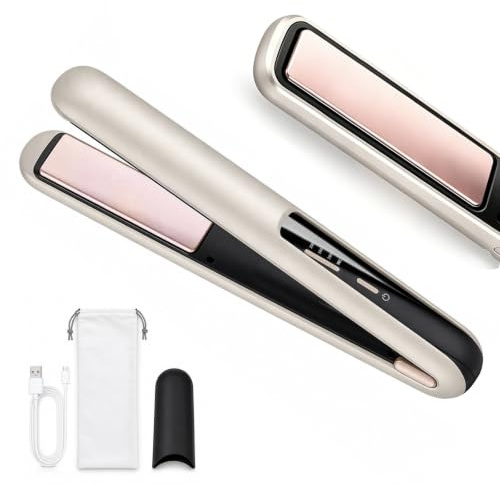 Mini Cordless Hair Straighteners for Women 5000mAh, 2 in 1 Travel Hair Straightener | Wireless Portable Hair Curler with USB Charging | Mini Curling Iron, 3 Heating Modes, Reduce Frizz