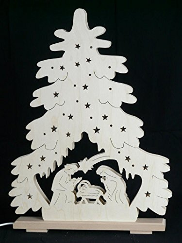 Rudolphs Schatzkiste Schwibbogen mit Tanne mit Christi Geburt und Beleuchtung BxHxT 44x51x7cm NEU Lichterbogen Fensterbogen Spitzbogen Erzgebirge Seiffen Weihnachten Licht Holz Dekoration Beleuchtung