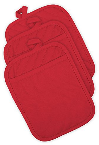 DII Hitzebeständiges, gestepptes Baumwoll-Topflappen-Set, entworfen mit Platz zum Personalisieren, ermöglicht EIN individuelles Design, 17,8 x 22,9 cm, Rot, 3 Stück