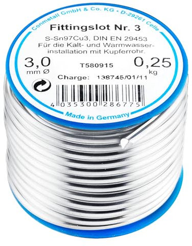 Cornat Fittingslot 250g 97 % - chromfarbig - für die Kalt- & Warmwasserinstallation mit Kupferrohr - Schmelzbereich 230° C - 250° C / Lot / T580915