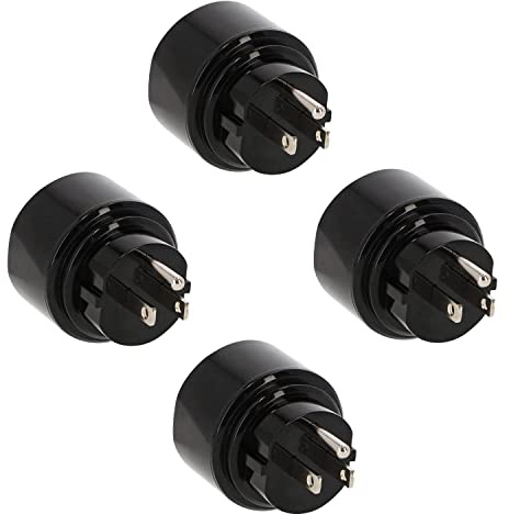 4er Set LED Universum Reiseadapter für Schutzkontakt-/Euro-Stecker (Typ F) auf USA Kanada Japan Mexiko Dom.Rep. Steckdose (Typ B) - schwarz | Reisestecker Steckdosenadapter 1508550