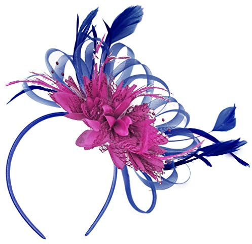 Caprilite Royal Blue and Fuchsia Hot Pink Feather Hair Fascinator Headband Wedding and Royal Ascot Races Ladies