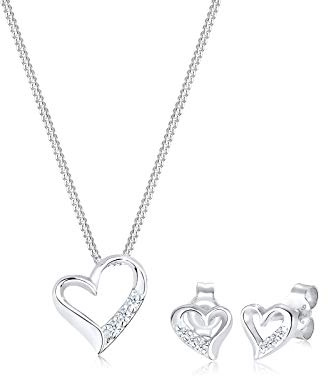 Elli DIAMONDS Schmuckset Damen Ohrstecker Herz Liebe mit Diamant (0.075 ct.) in 925 Sterling Silber