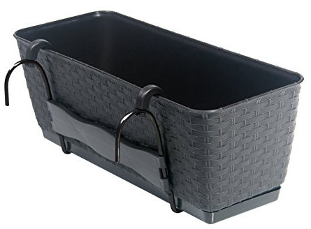 Blumenkasten Balkonkasten Blumentopf Rattan Optik Ratolla mit Halterungen Untersetzer 2 Größen 4 Farben von rg-vertrieb (400 Anthrazit)