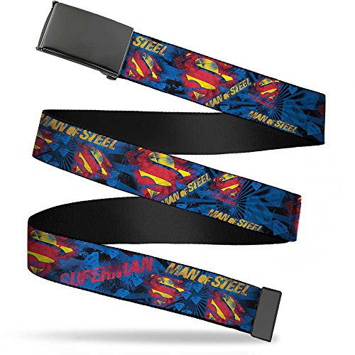Buckle-Down - Cinturón de tela - Superman - 1.25 pulgadas de ancho - Se adapta a pantalones de hasta 42 pulgadas de talla uni-sex, adultos y hombres de 1.25 pulgadas de ancho, se adapta a pantalones