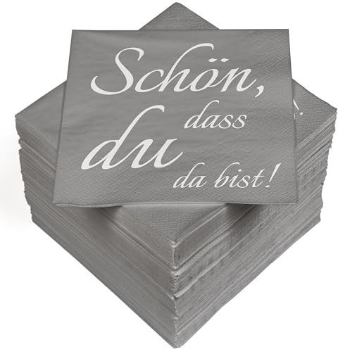 HEKU 100 Servietten, 3-lagig, 33x33cm, Schön dass du da bist I Saugstark und praktisch verpacktI Ideal für besondere Anlässe