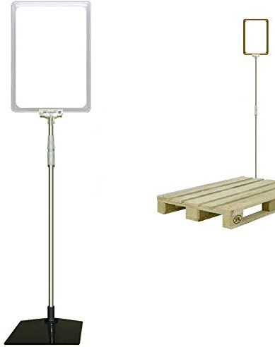 4 Plakatständer DIN A4 Rahmen transparent, Teleskopständer höhenverstellbar bis 1510 mm mit Teleskoprohr ALU Kunststoff, Fuß eckig 160x192 mm Stahl schwarz, Kundenstopper, Aufsteller für Paletten Ware