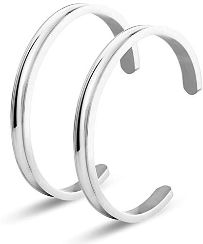 LucBuy Hair Tie Bracelets, Stainless Steel Grooved Cuff Bangle High Polished Band Jewelry Bracelet for Women