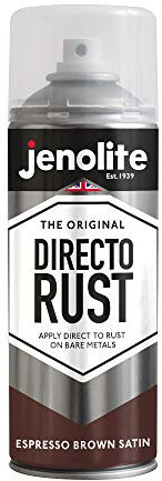 JENOLITE Directorust Vernice Satinata | ESPRESSO MARRONE | Vernice spray multisuperficie | Per l'uso su aperture in legno, metallo, plaspa, ceramiche e arrugginite | 400 ml (RAL 8017)