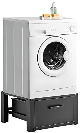 [en.casa] Pedestal para Lavadora Comfortixx con Cajón Soporte Mueble máx. 150 kg Base Lavadora Estándar Mayor Confort Patas con Goma Acero 63 x 54 x 31 cm Negro