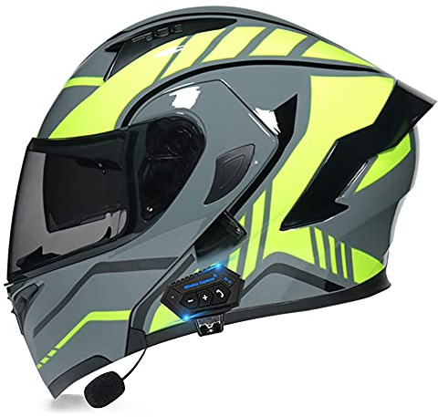 Motorradhelm mit Bluetooth Klapphelm Integralhelm Fullface Helm Sturzhelm mit Doppelvisier Sonnenblende ECE Rollerhelm Anti-UV für Damen Herren Erwachsene-Schwarz 55~60cm