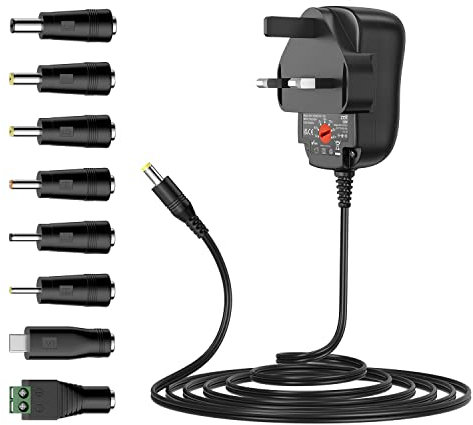 Zolt 12W Universal Power Adapter 3V 4.5V 5V 6V 7.5V 9V 12V Power Supply AC DC Adaptor for Household Electronics, 1A Max.