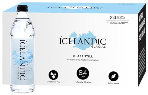 Icelandic Glacial Premium Still Water 330ml Glass Bottles x 24 Per Pack – Alkaline/Low PH, Recycled Packaging, BPA Free, Carbon Neutral from Icelandic Spring. Low TDS and Mineral Content